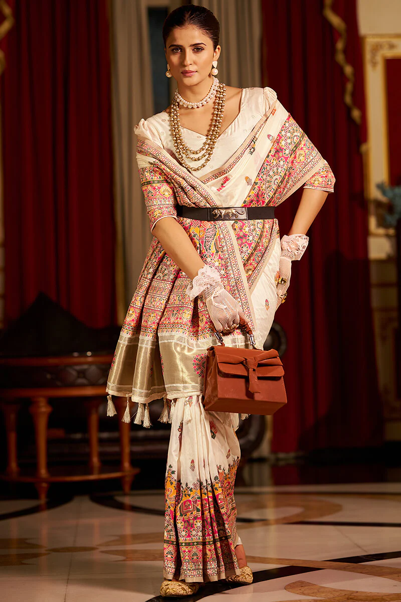 Petrichor Beige Pashmina Saree With Outstanding Blouse Piece - Image 4