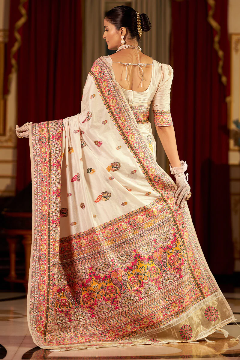 Petrichor Beige Pashmina Saree With Outstanding Blouse Piece - Image 5