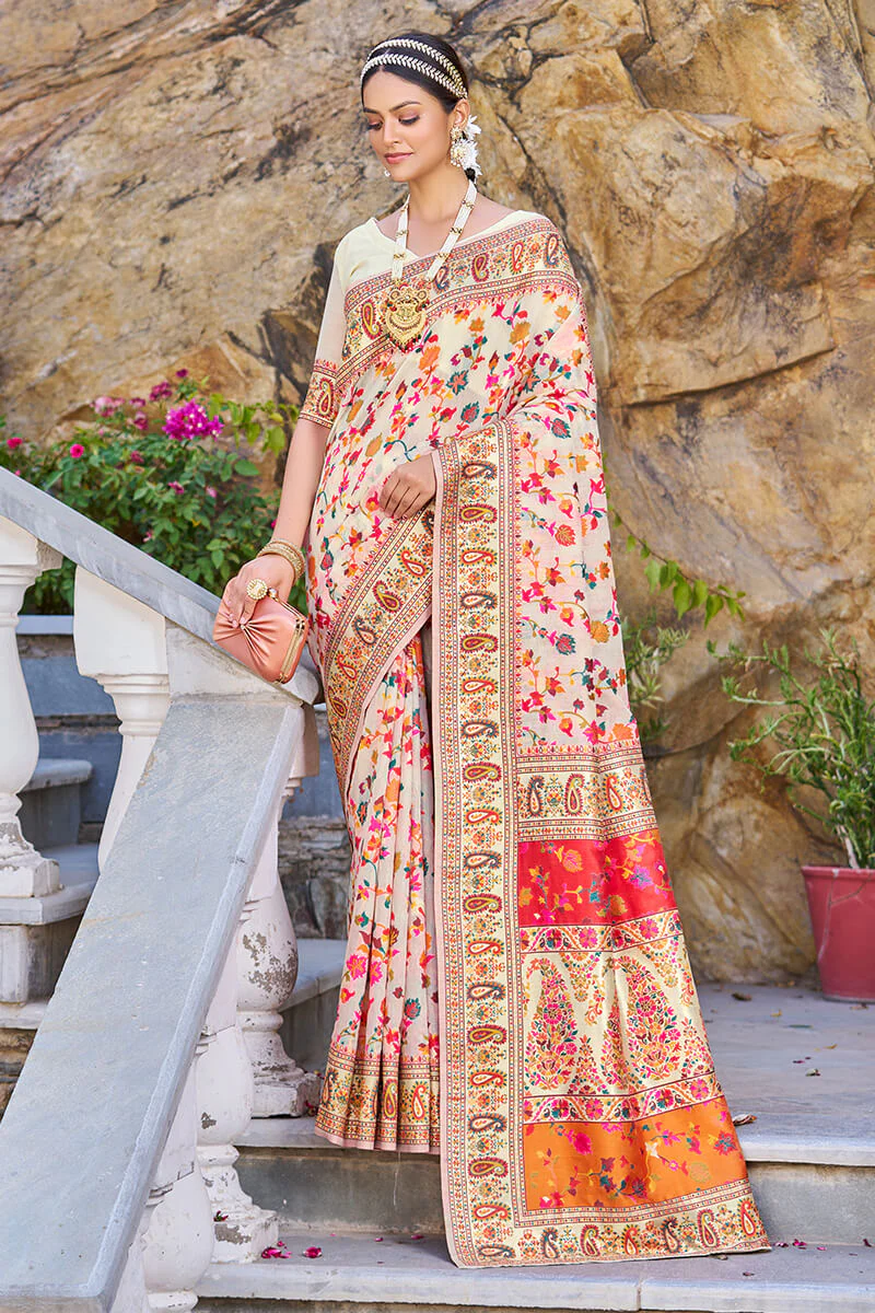 Petrichor Beige Pashmina saree With Pleasurable Blouse Piece - Image 3
