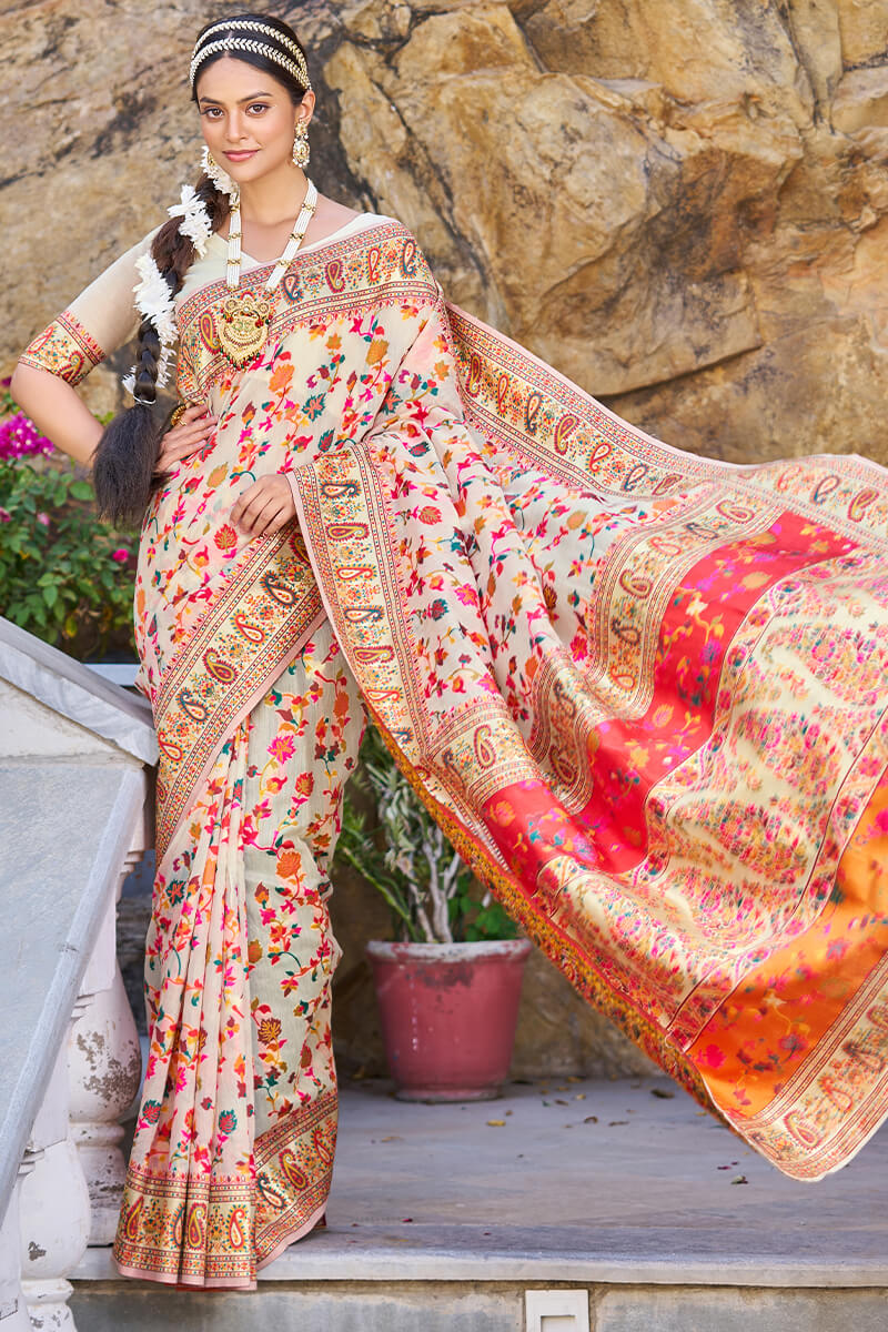 Petrichor Beige Pashmina saree With Pleasurable Blouse Piece - Image 4