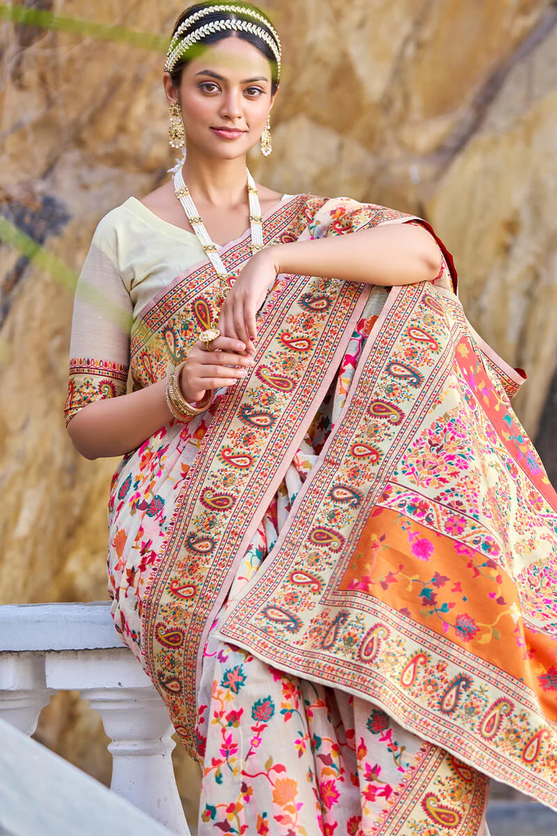Petrichor Beige Pashmina saree With Pleasurable Blouse Piece - Image 5