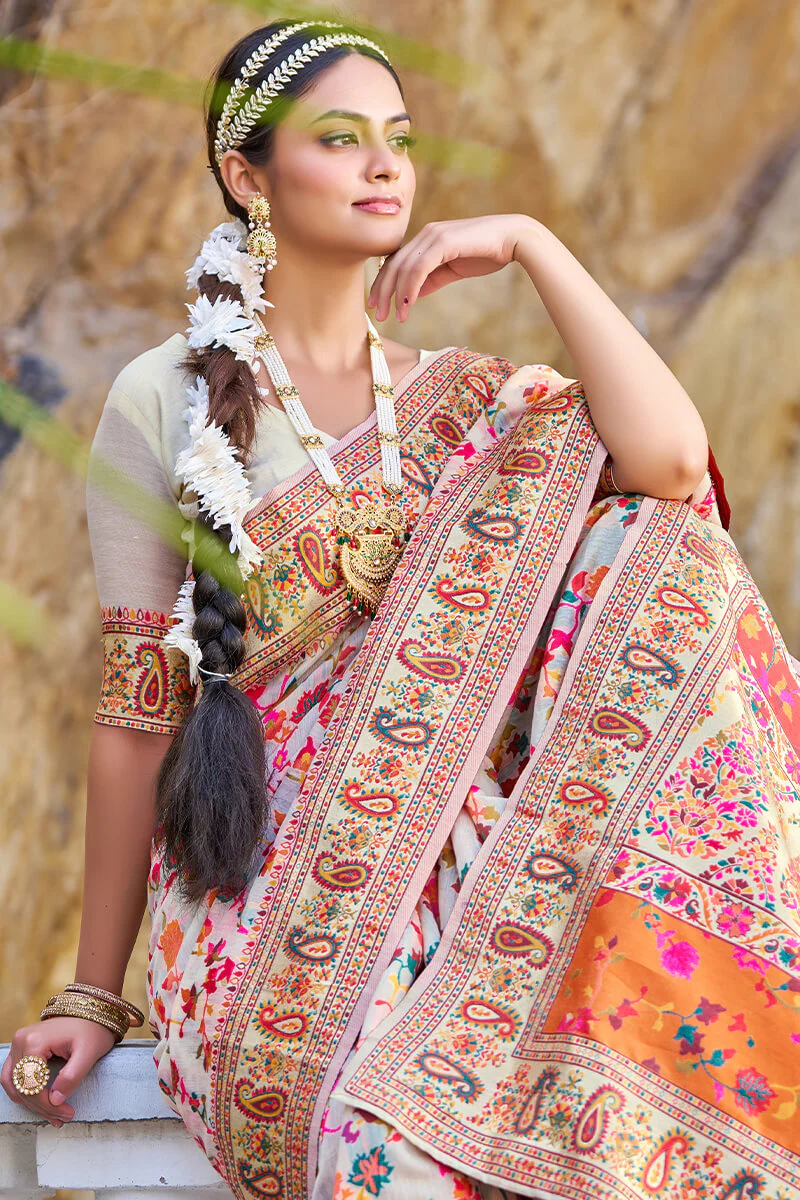 Petrichor Beige Pashmina saree With Pleasurable Blouse Piece - Image 6