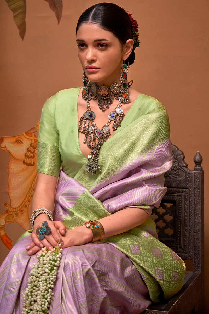 Petrichor Lavender Soft Banarasi Silk Saree With Susurrous Blouse Piece - Image 2