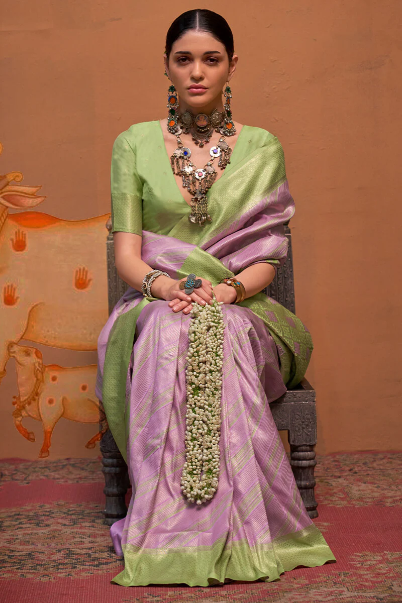 Petrichor Lavender Soft Banarasi Silk Saree With Susurrous Blouse Piece - Image 3