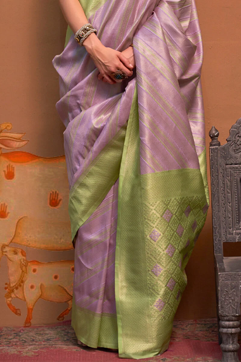 Petrichor Lavender Soft Banarasi Silk Saree With Susurrous Blouse Piece - Image 4