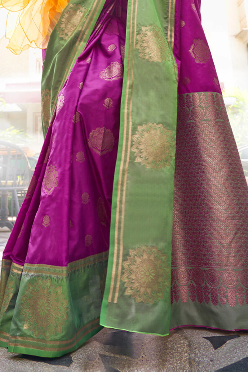 Petrichor Magenta Soft Banarasi Silk Saree With Elision Blouse Piece - Image 3
