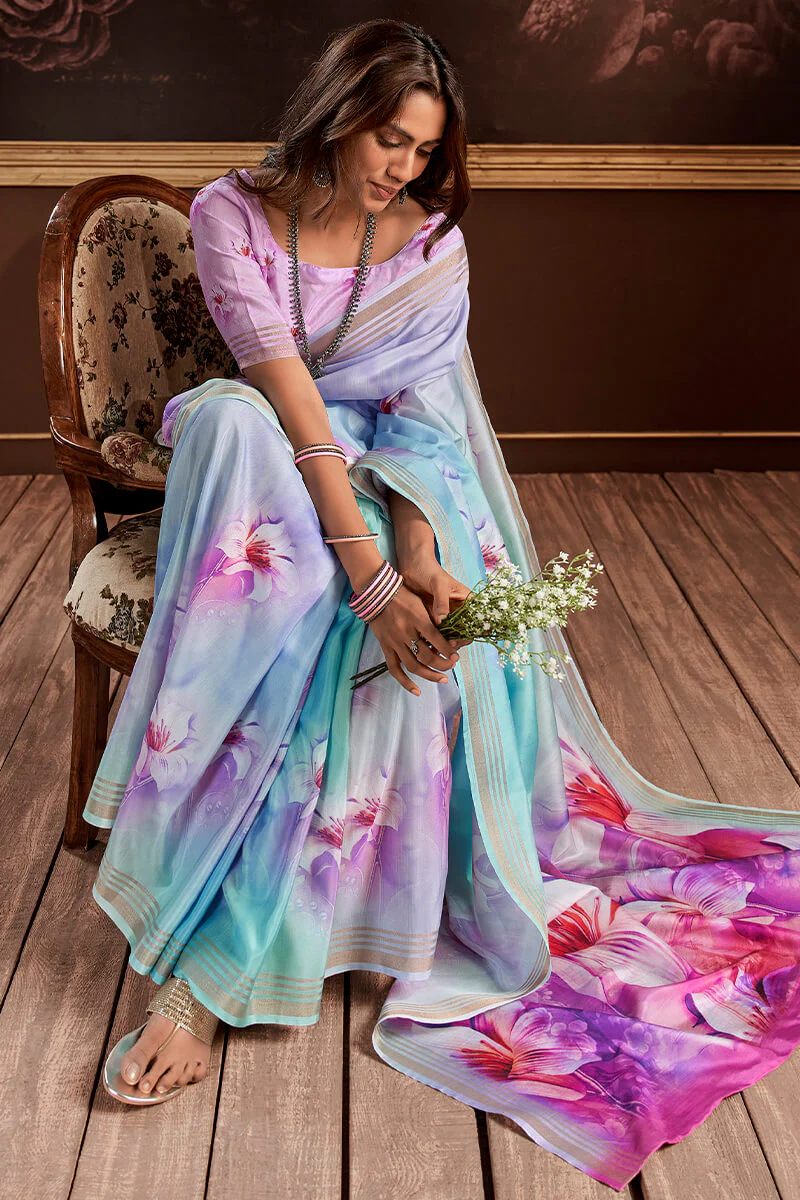 Petrichor Sky Digital Printed Soft Silk Saree With Snazzy Blouse Piece - Image 4