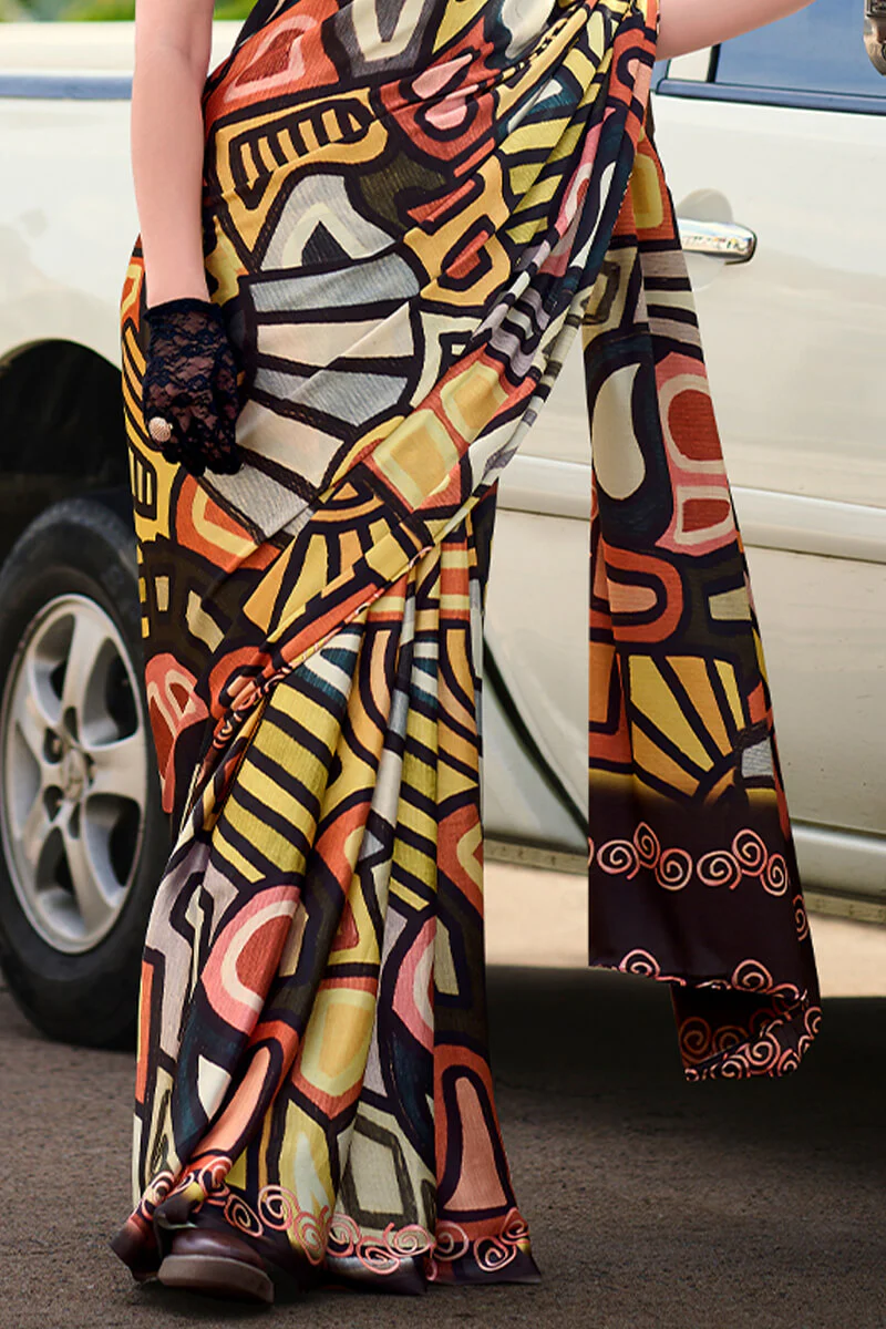 Phenomenal Multicolor Digital Printed Satin Silk Saree With Gratifying Blouse Piece - Image 3