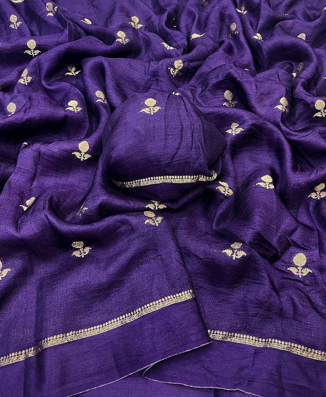 Phenomenal Purple Banarasi Khadi Silk Saree With Vivacious Blouse Piece - Image 5
