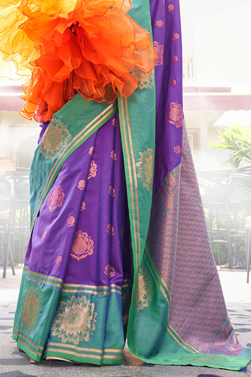 Phenomenal Purple Soft Banarasi Silk Saree With Pretty Blouse Piece - Image 4