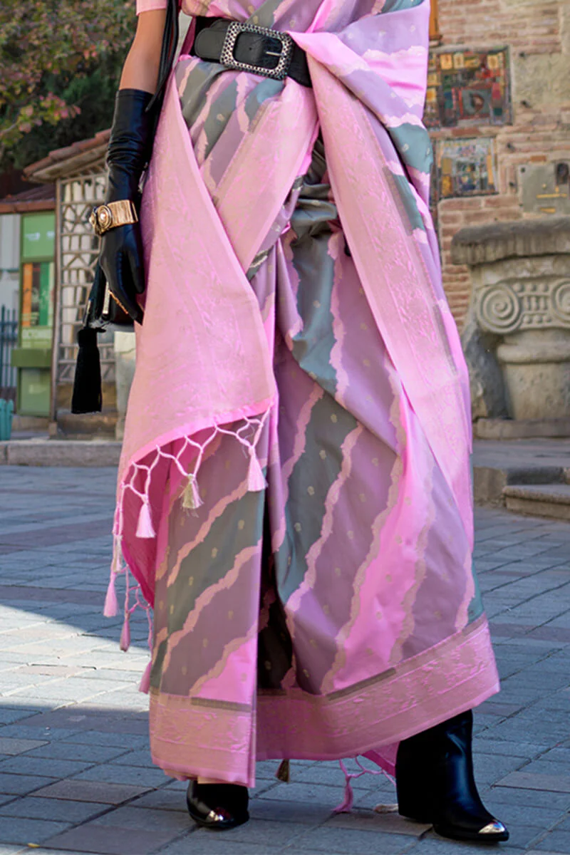 Pleasurable Baby Pink Soft Banarasi Silk Saree With Improbable Blouse Piece - Image 3