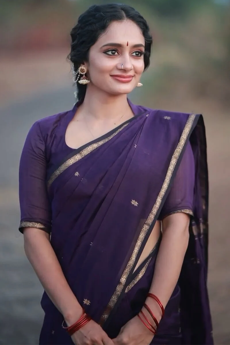 Pleasurable Purple Cotton Silk Saree With Imaginative Blouse Piece - Image 5