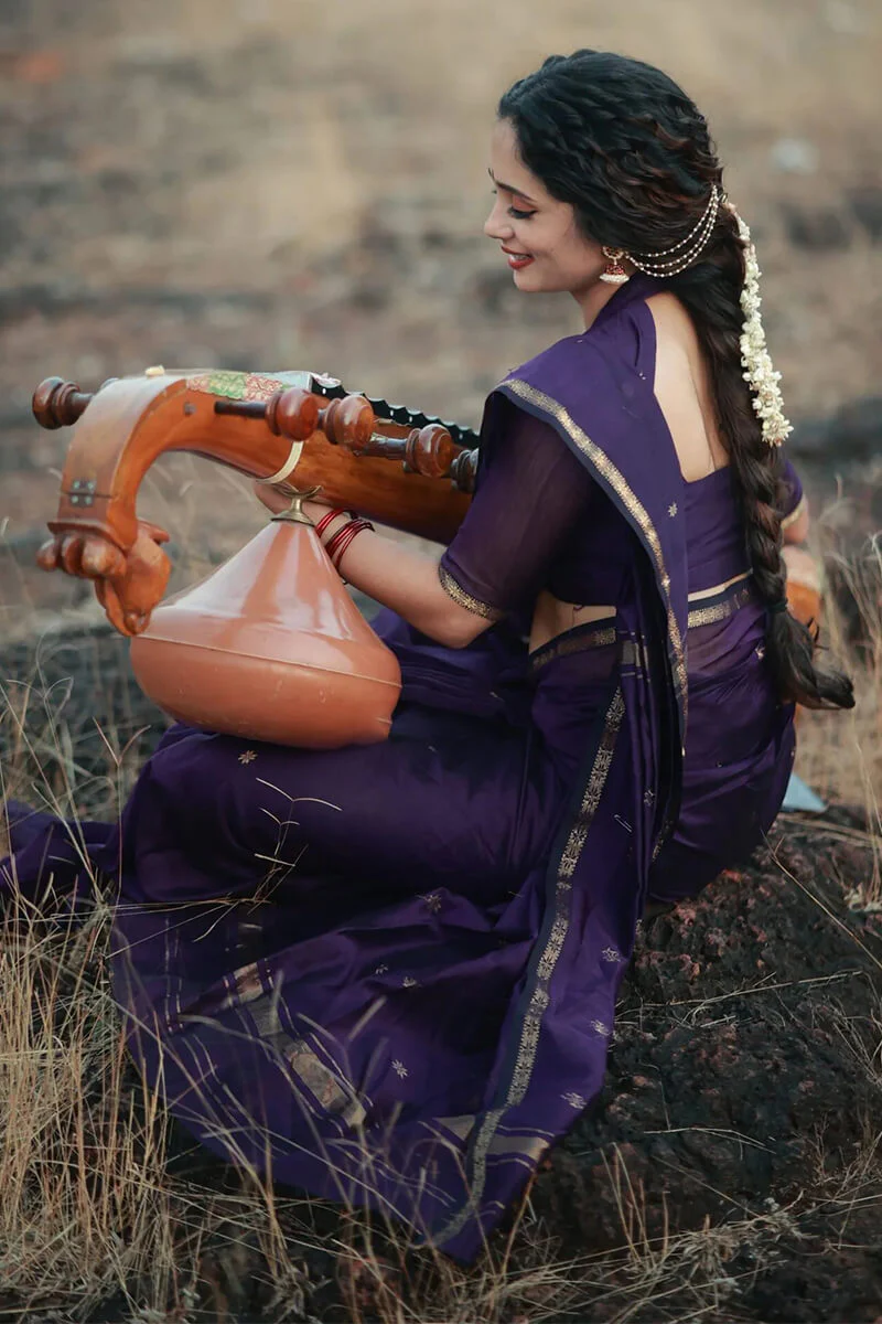 Pleasurable Purple Cotton Silk Saree With Imaginative Blouse Piece - Image 7