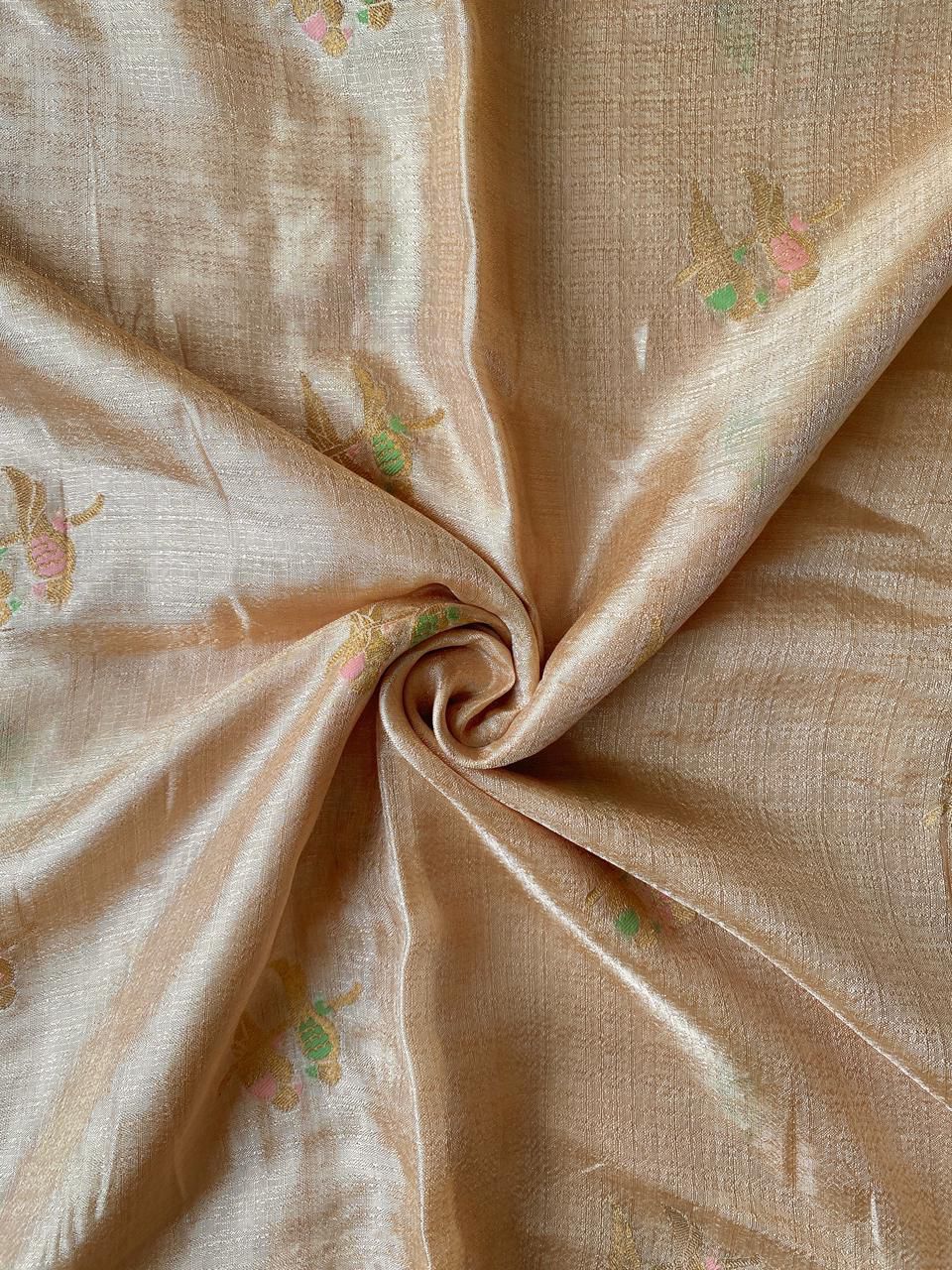 Posh Beige Embroidery Work Crush Silk Saree With Exuberant Blouse Piece - Image 3