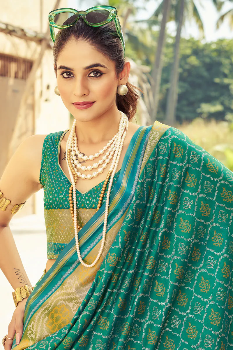 Posh Rama Soft Banarasi Silk Saree With Verdant Blouse Piece - Image 6