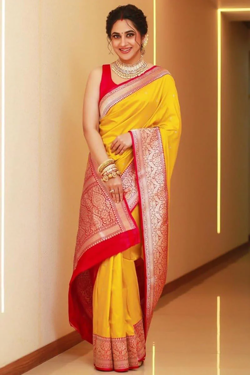 Posh Yellow Soft Silk Saree With Epiphany Blouse Piece - Image 3