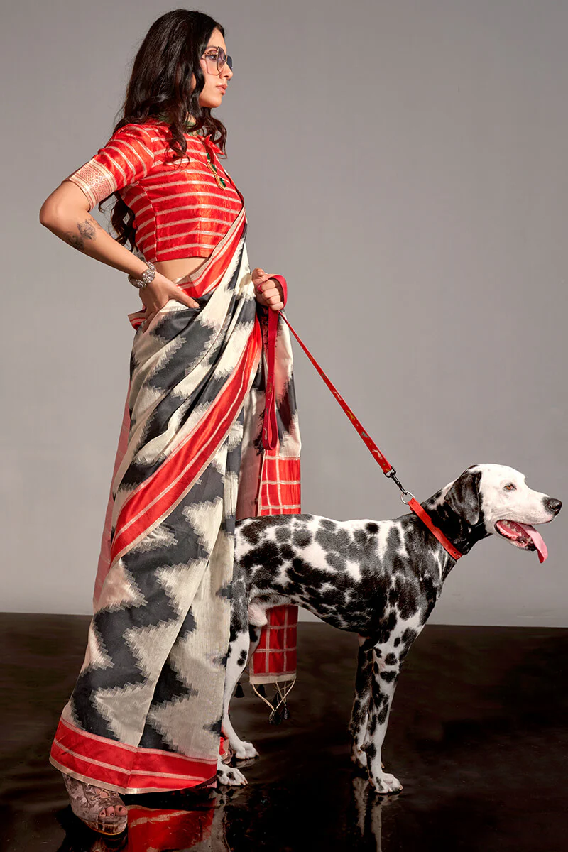 Precious Beige Digital Printed Soft Silk Saree With Opulent Blouse Piece - Image 2