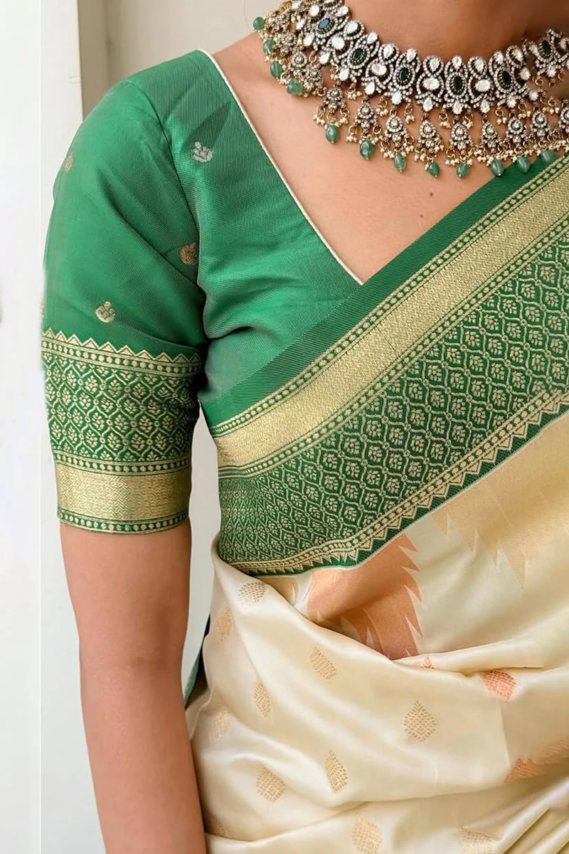 Precious Beige Soft Silk Saree With Stylish Blouse Piece - Image 3