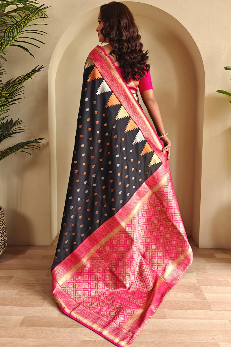 Precious Black Soft Banarasi Silk Saree With Elegant Blouse Piece - Image 4