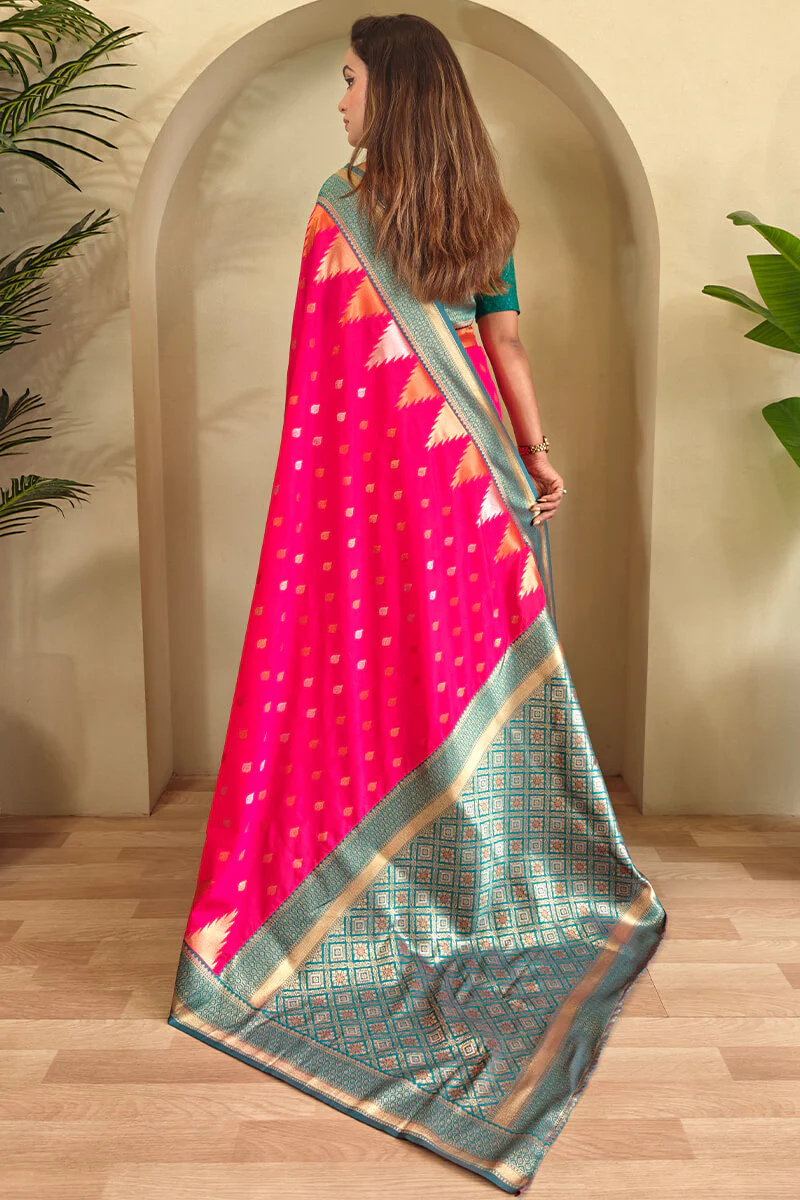 Precious Dark Pink Soft Banarasi Silk Saree With Elegant Blouse Piece - Image 4