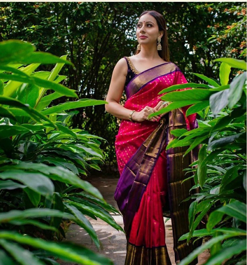 Precious Dark Pink Soft Banarasi Silk Saree With Ideal Blouse Piece - Image 3