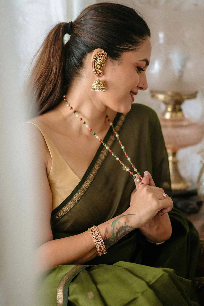 Precious Green Cotton Silk Saree With Gratifying Blouse Piece - Image 8