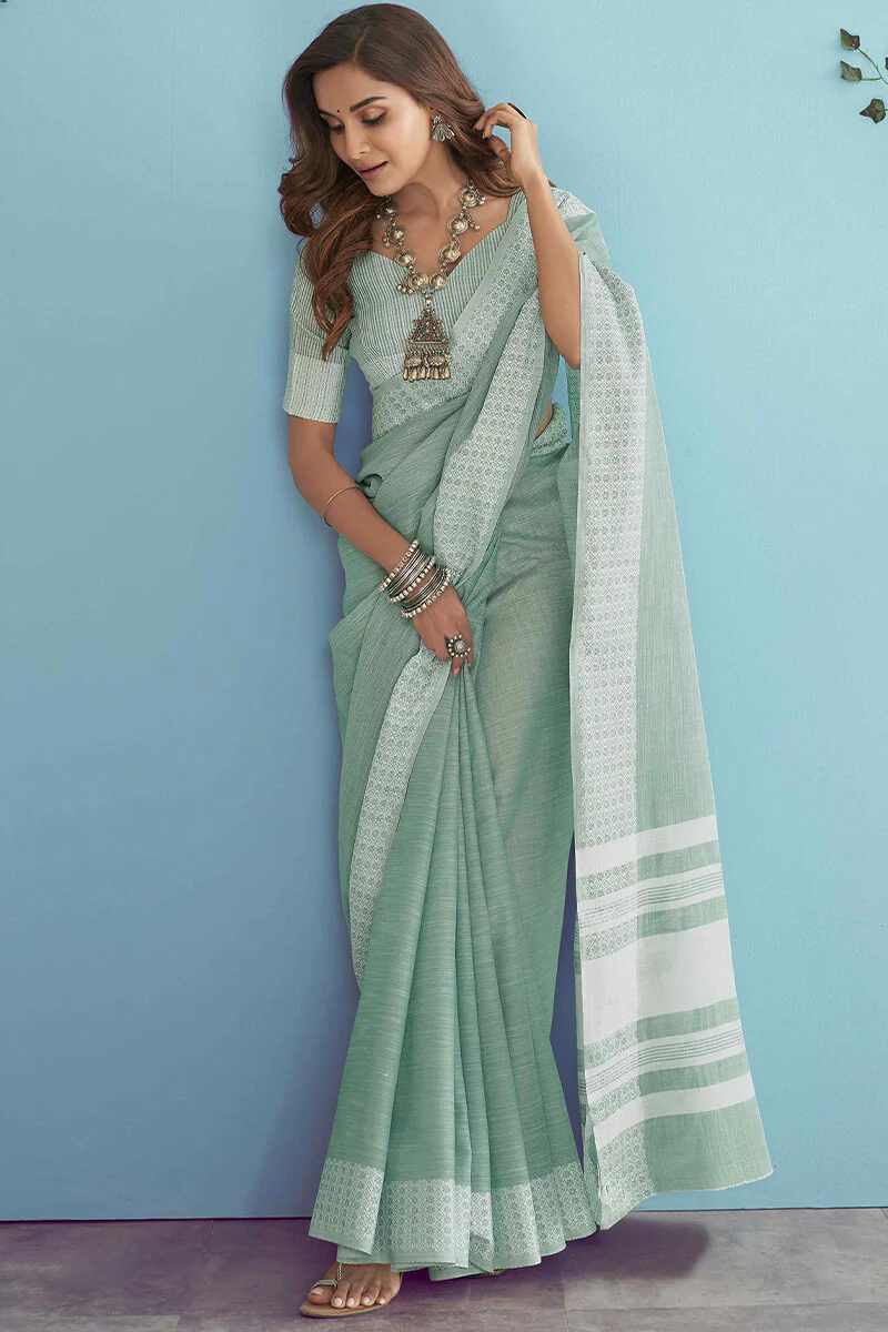 Precious Pista Lucknowi Silk Saree With Desiring Blouse Piece - Image 3