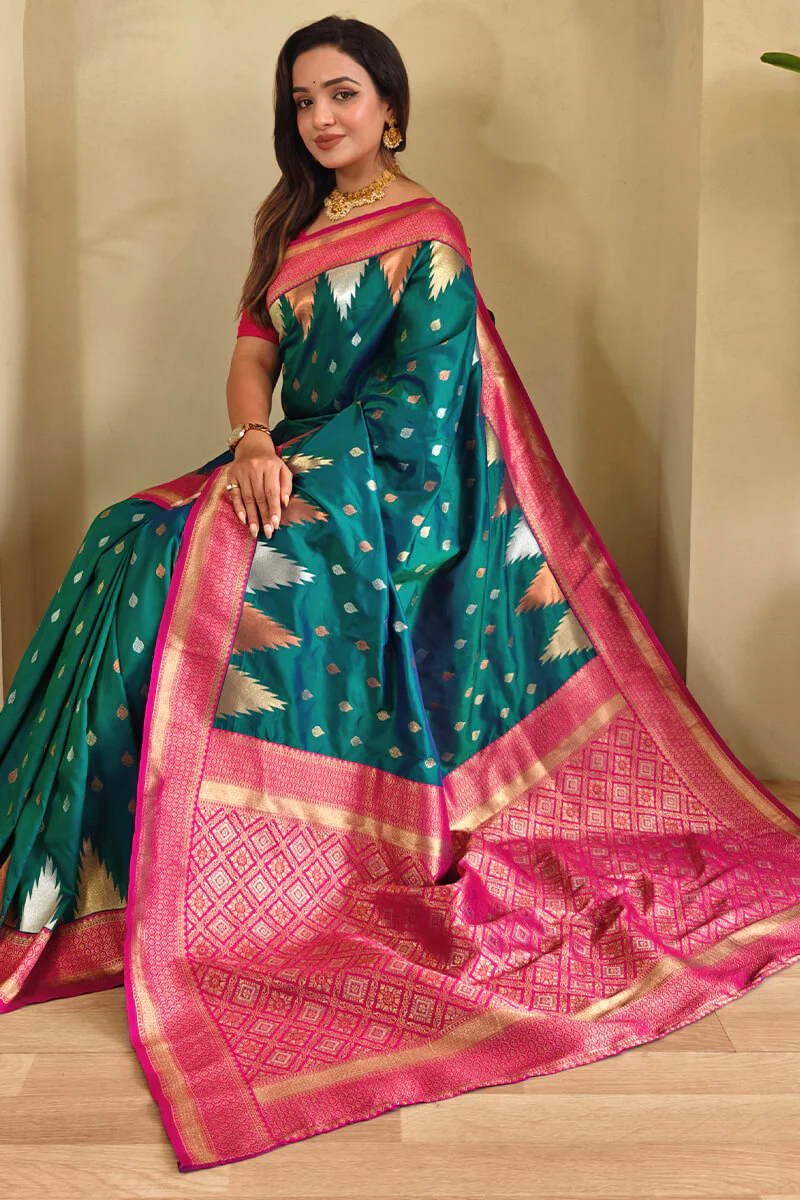 Precious Rama Soft Banarasi Silk Saree With Elegant Blouse Piece - Image 2