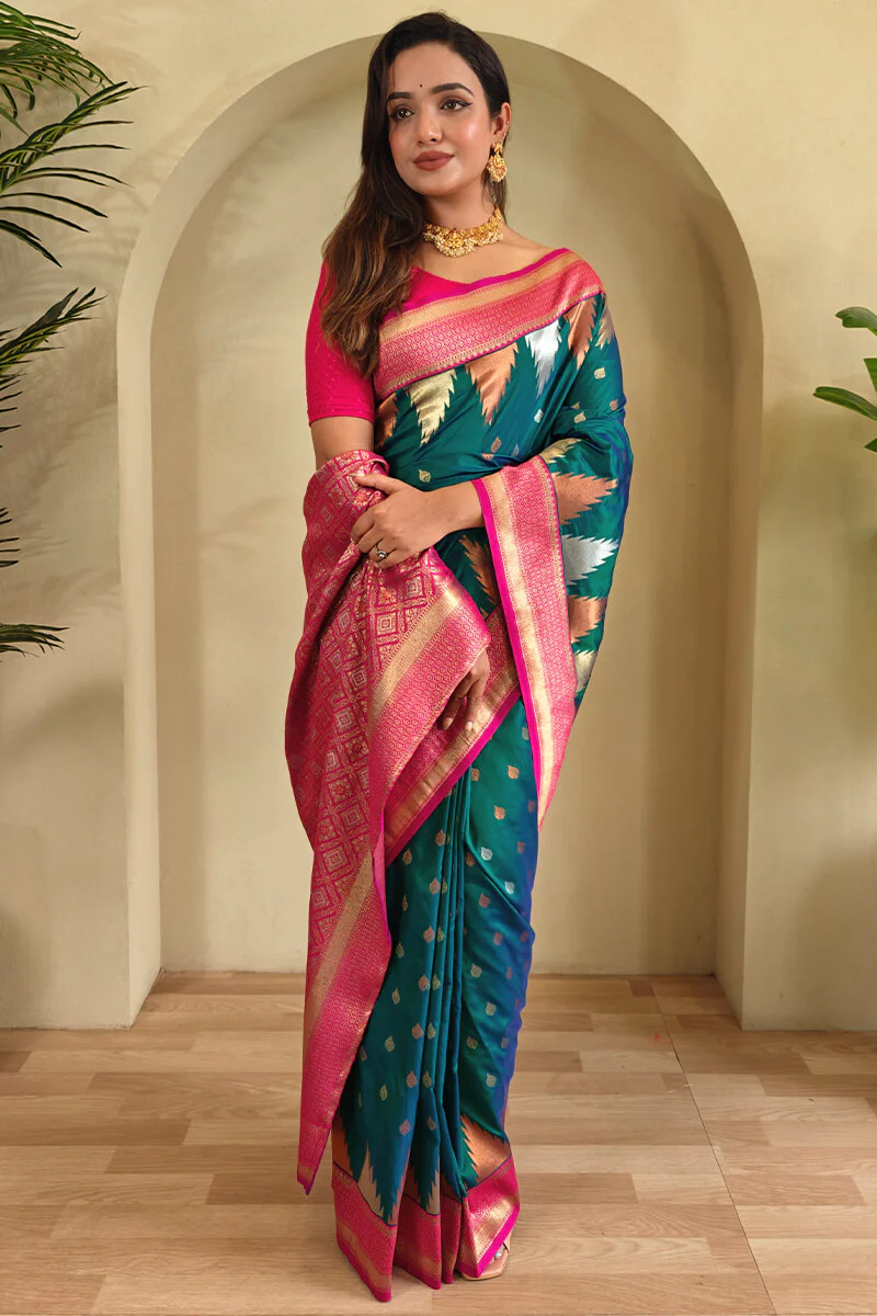 Precious Rama Soft Banarasi Silk Saree With Elegant Blouse Piece - Image 3