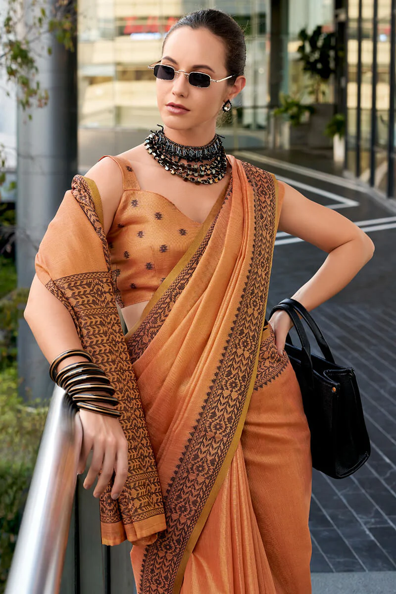 Preferable Orange Cotton Silk Saree With Epiphany Blouse Piece - Image 2