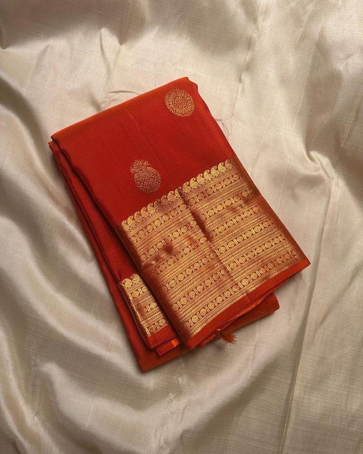 Preferable Orange Soft Silk Saree With Stunner Blouse Piece - Image 2