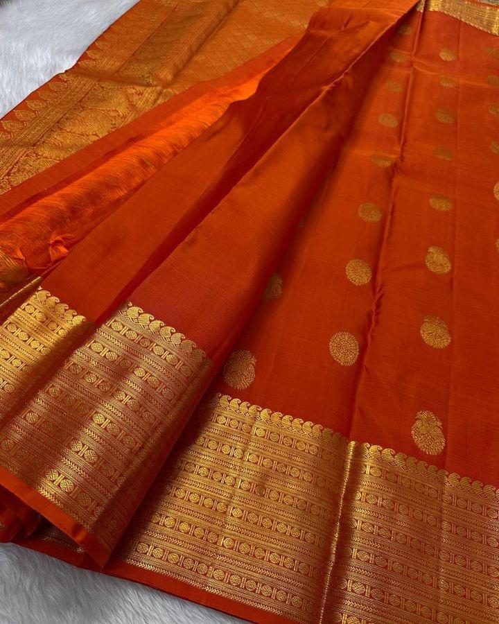 Preferable Orange Soft Silk Saree With Stunner Blouse Piece - Image 3