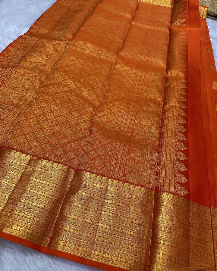 Preferable Orange Soft Silk Saree With Stunner Blouse Piece - Image 5
