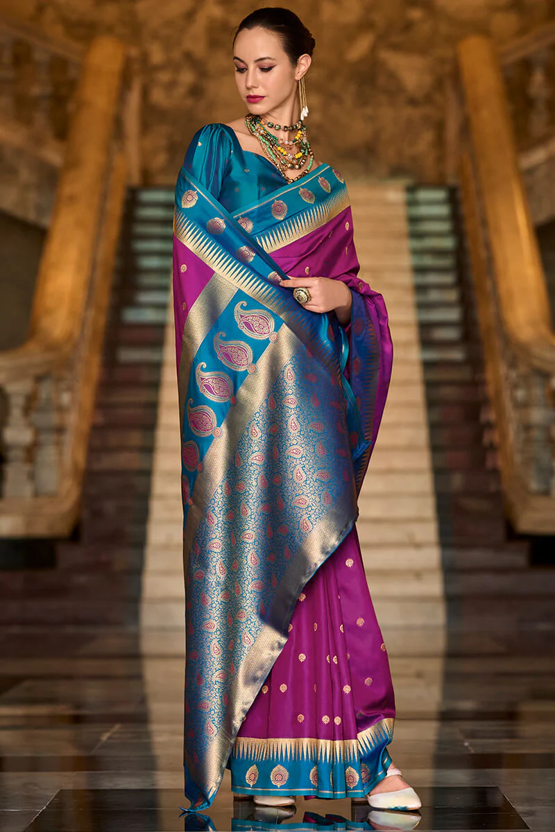 Preferable Purple Soft Banarasi Silk Saree With Jubilant Blouse Piece - Image 3