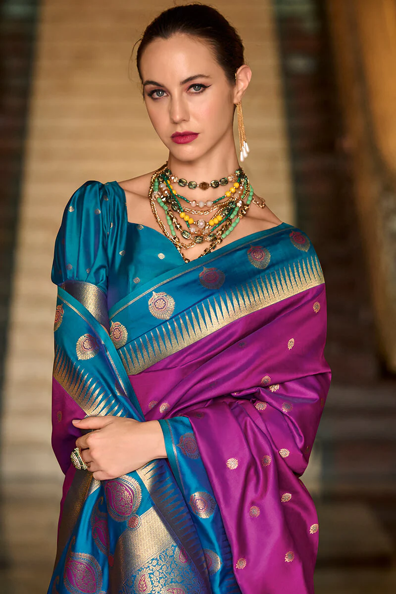 Preferable Purple Soft Banarasi Silk Saree With Jubilant Blouse Piece - Image 4
