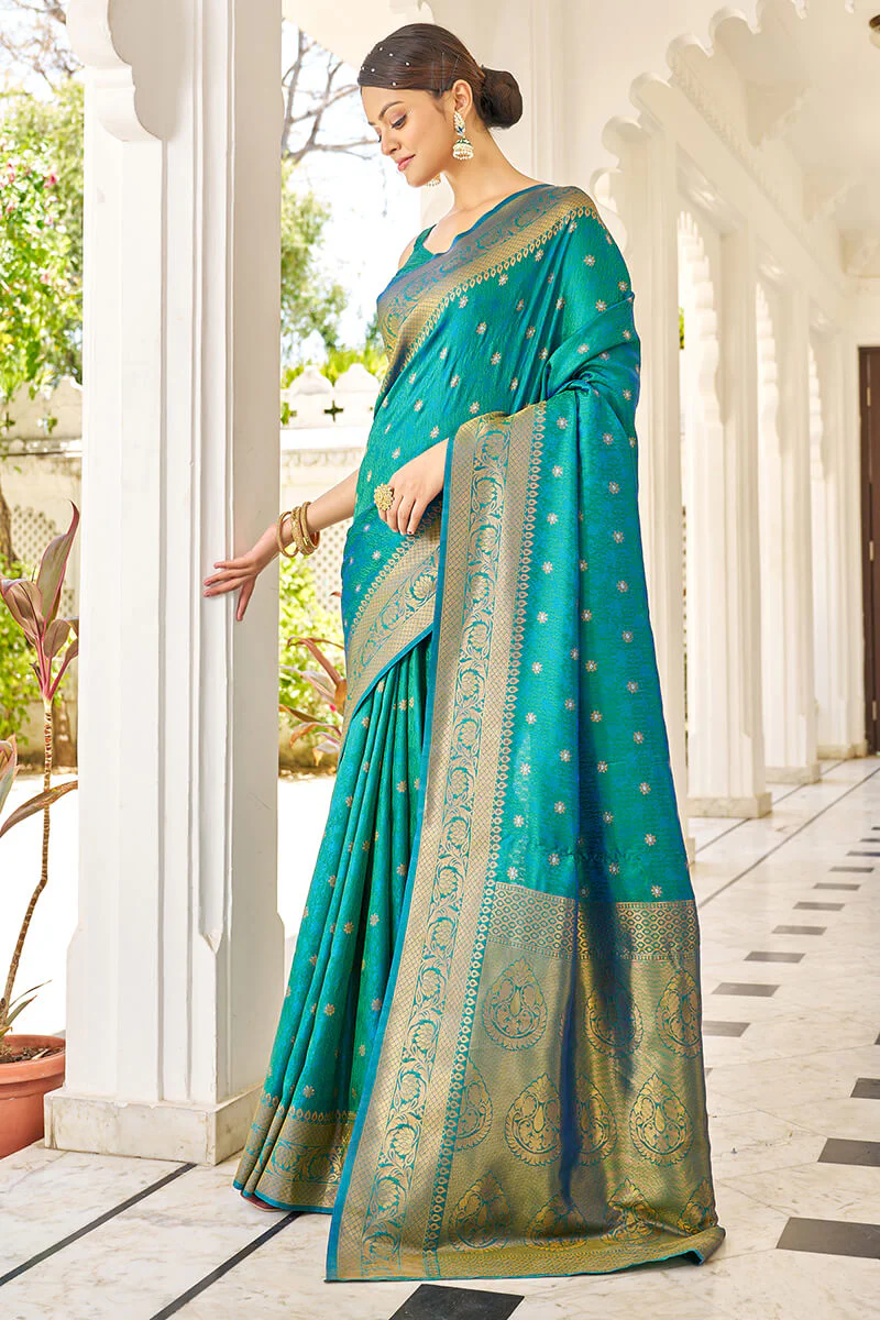 Preferable Rama Kanjivaram Silk Saree With Majesty Blouse Piece - Image 4