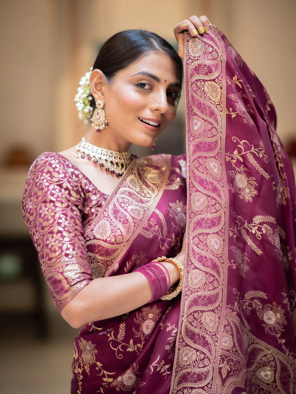 Preferable Wine Soft Silk Saree With Ethnic Blouse Piece - Image 2