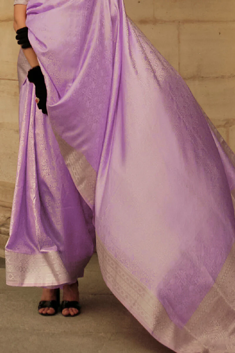 Prettiest Lavender Soft Banarasi Silk Saree With Panache Blouse Piece - Image 3