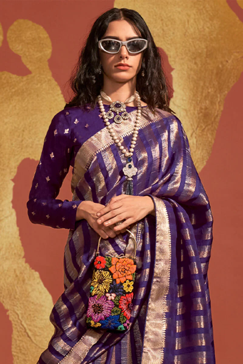 Prettiest Navy Blue Soft Banarasi Silk Saree With Entrancing Blouse - Image 2
