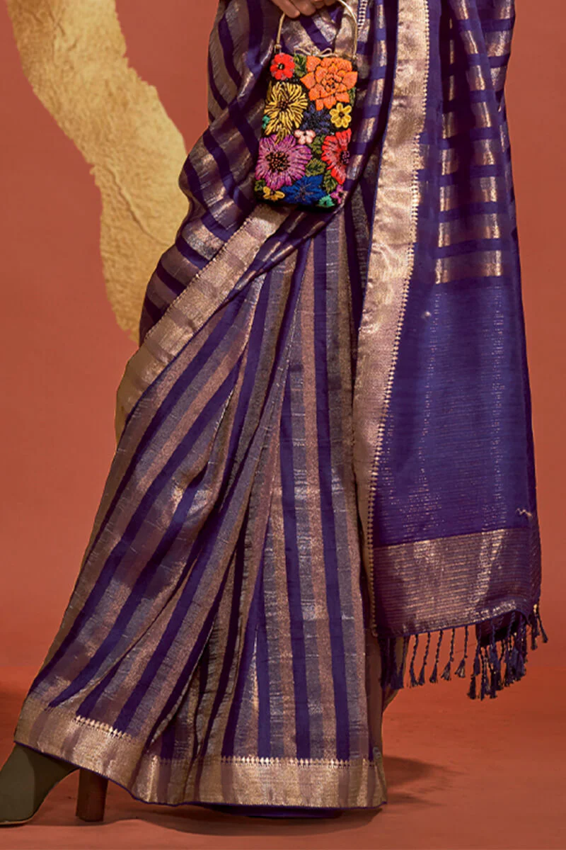 Prettiest Navy Blue Soft Banarasi Silk Saree With Entrancing Blouse - Image 4