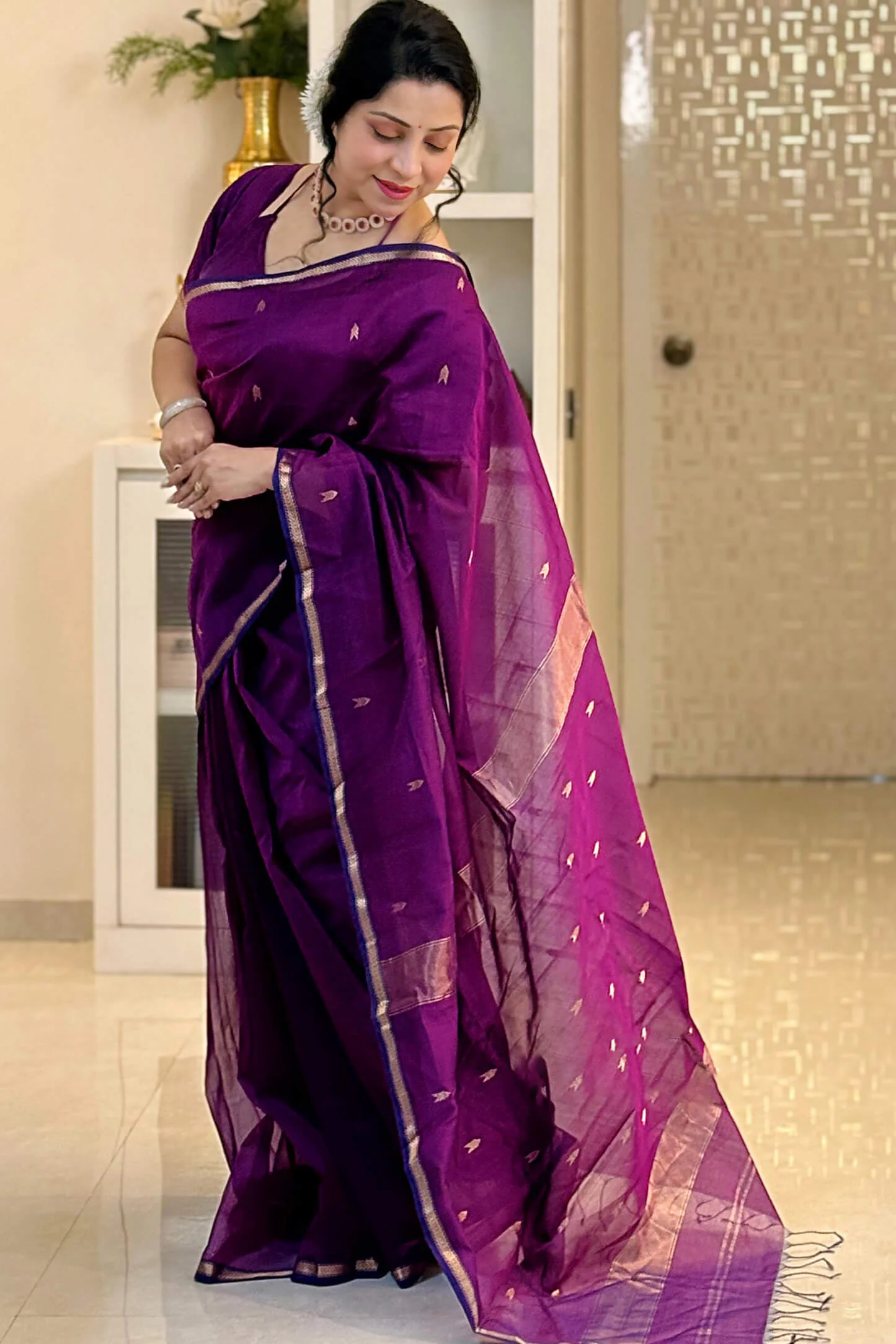 Prettiest Purple Cotton Silk Saree With Glorious Blouse Piece - Image 3
