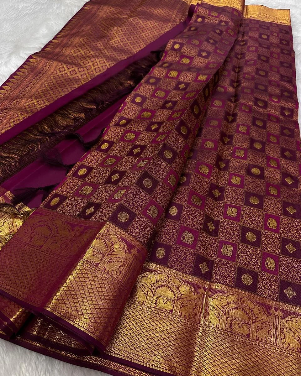 Prettiest Purple Soft Silk Saree With Improbable  Blouse Piece - Image 3