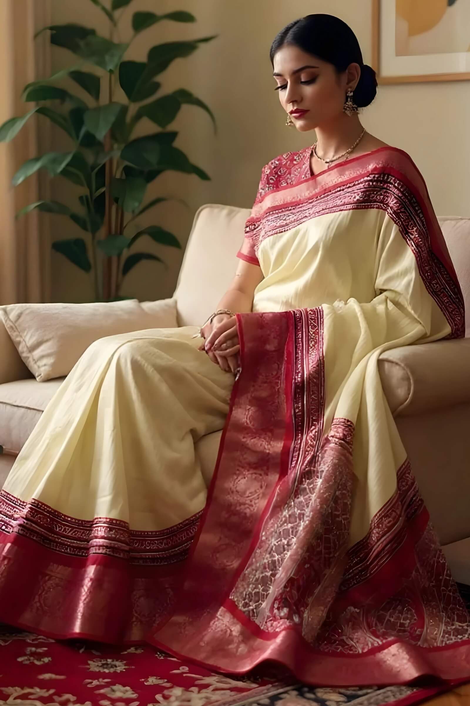 Pretty Beige Digital Printed Dola Silk Saree With Alluring Blouse Piece - Image 3