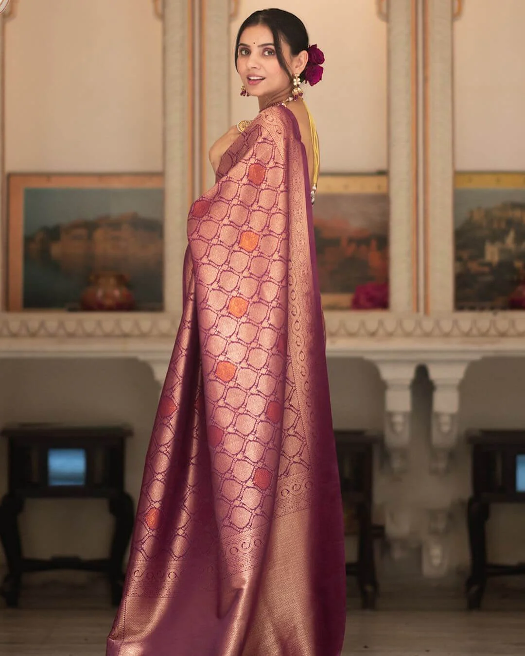 Pretty Purple Soft Silk Saree With Energetic  Blouse Piece - Image 3
