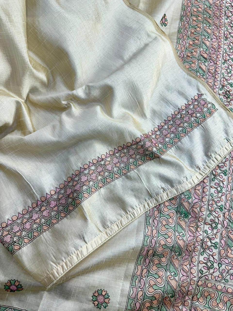 Prodigal Beige Embroidery Work Tussar Silk Saree With Blooming Blouse Piece - Image 7