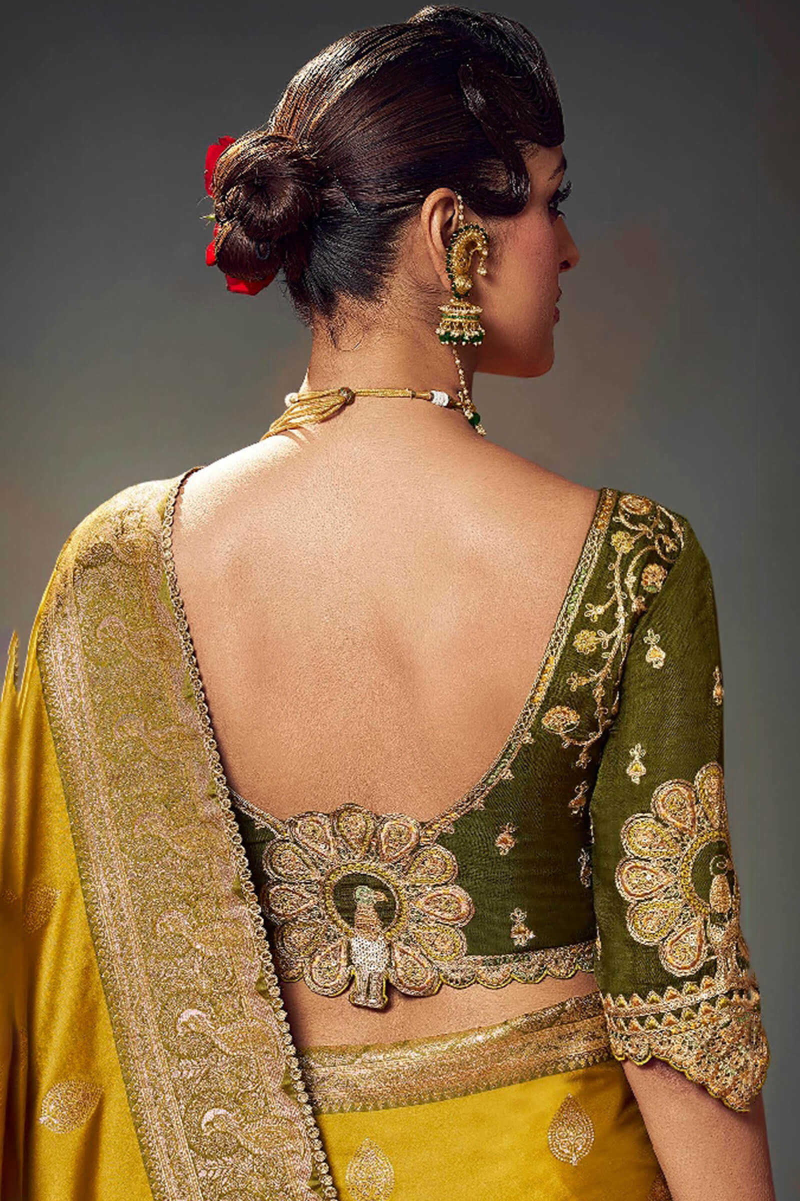 Prodigal Mustard Banarasi Satin Silk Saree With Arresting Blouse Piece - Image 3