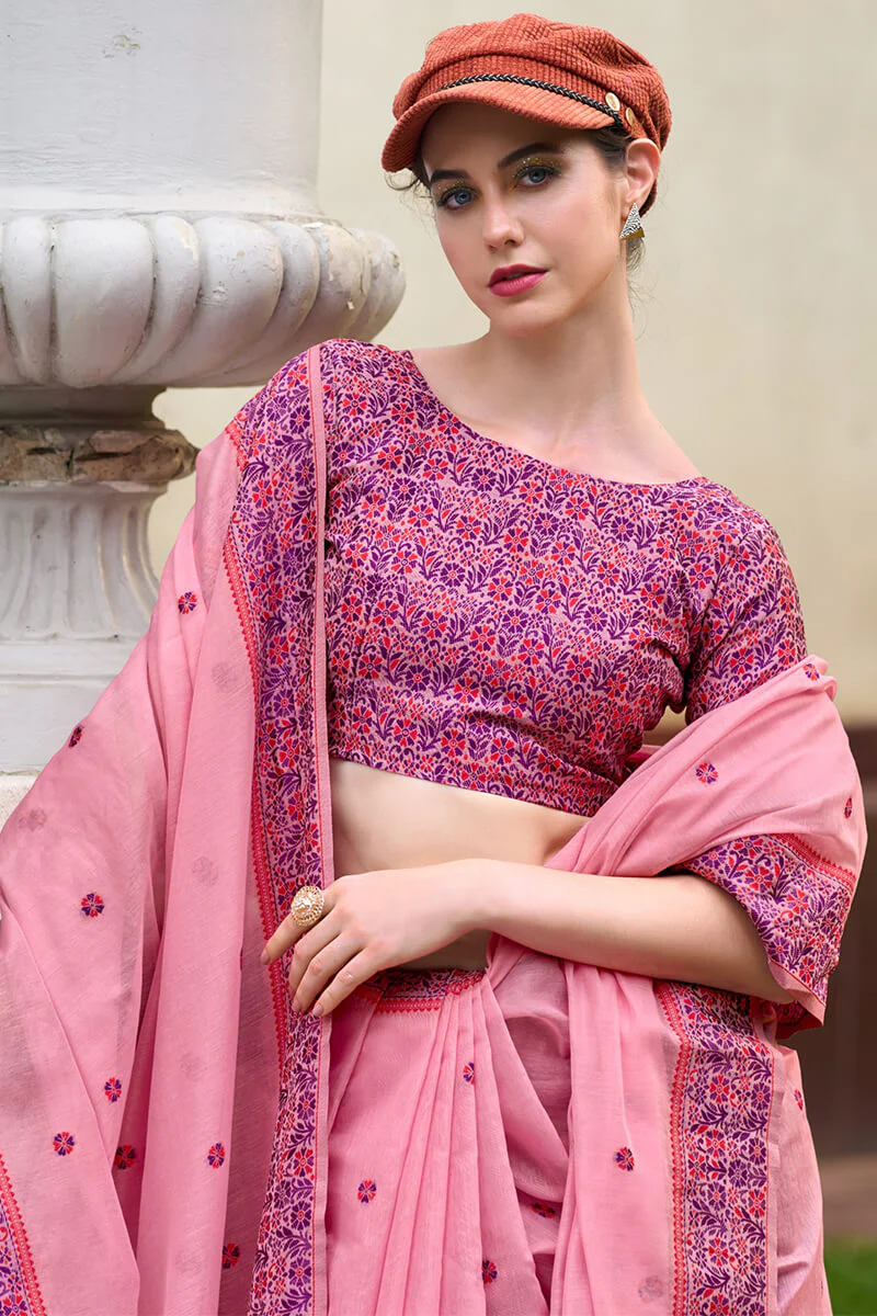 Proficient Pink Cotton Silk Saree With Piquant Blouse Piece - Image 2