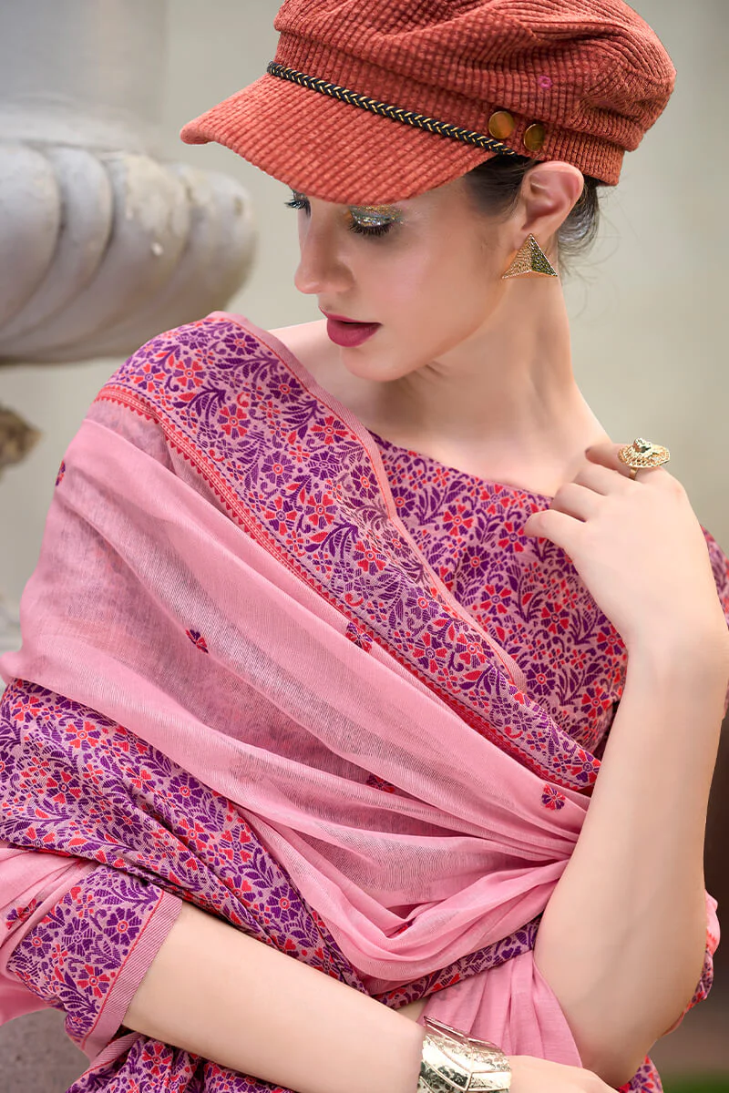 Proficient Pink Cotton Silk Saree With Piquant Blouse Piece - Image 3