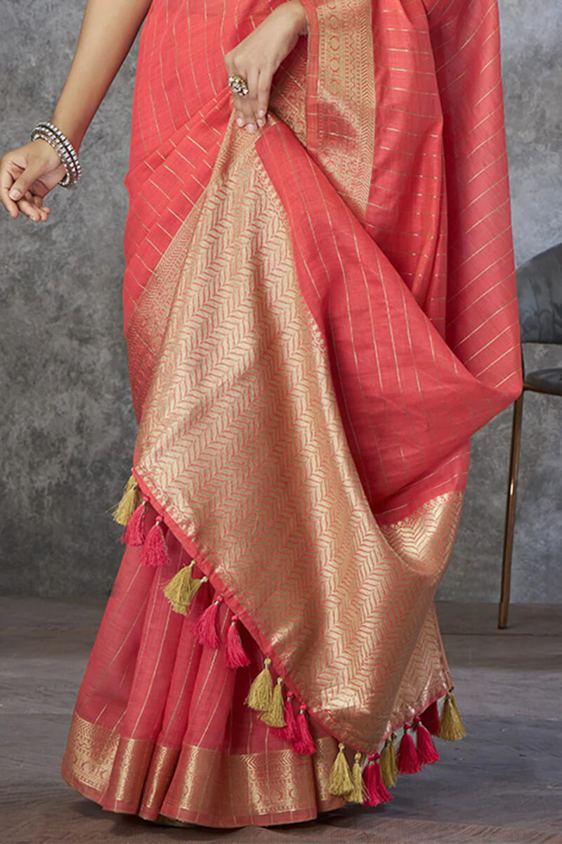Proficient Red Cotton Silk Saree With Improbable Blouse Piece - Image 4