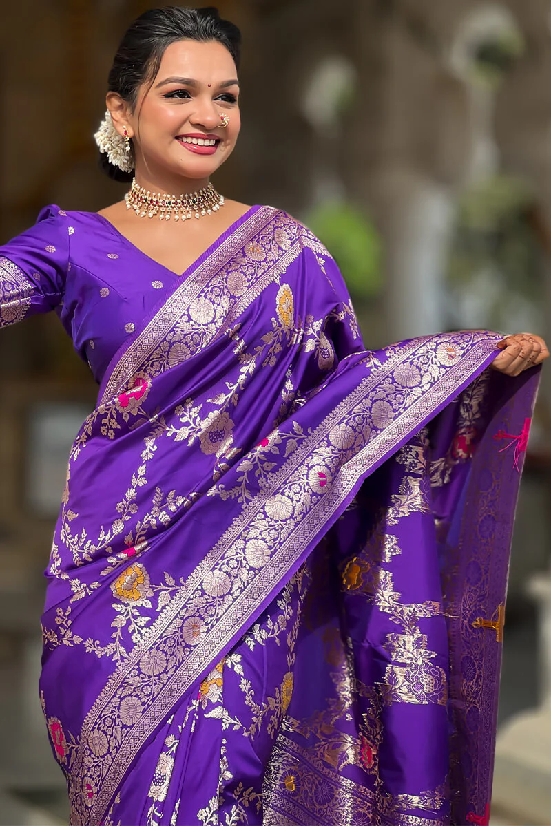 Proficient Royal Purple Soft Banarasi Silk Saree With Enigmatic Blouse Piece - Image 2